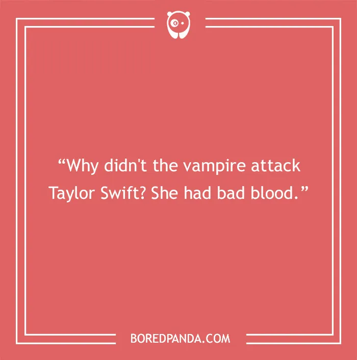 Funny dad joke about Taylor Swift on a red background with white text and a Bored Panda logo.