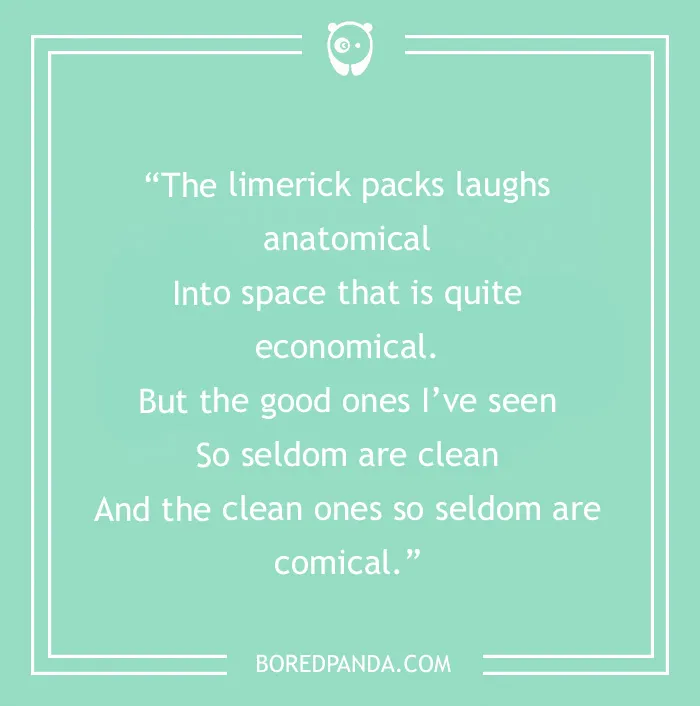 Funny limerick text on a green background, exploring humor in witty rhymes.