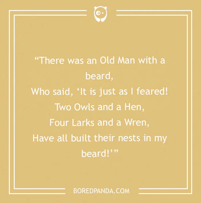 Funny limerick about an old man with a beard and birds nesting in it.