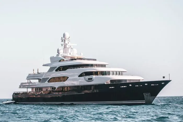 White and black cruise ship sailing the sea, testing your wits with its sleek design.