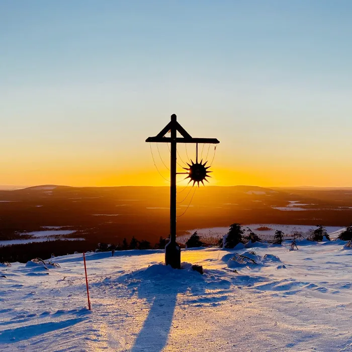 Sunset in the snowy mountains 