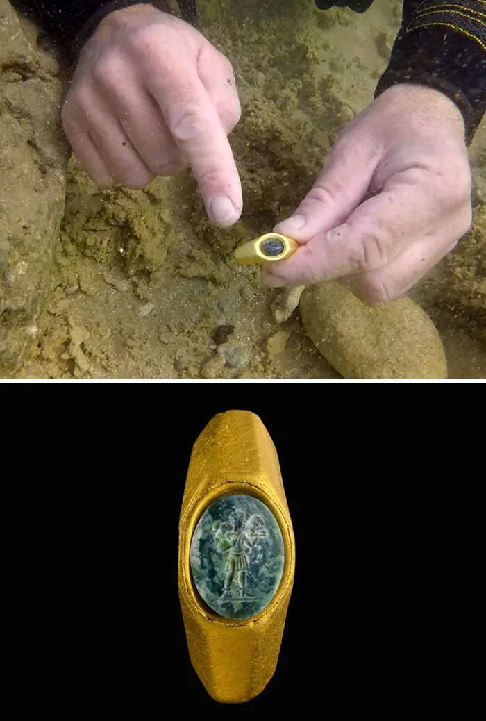 A 1,700-Year-Old Roman-Era “Good Shepard” Gold Ring Bearing An Engraving Of A Boy Holding A Sheep On His Shoulders, An Image Used By Early Christians To Symbolise Jesus