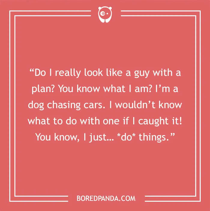 Text on a red background containing a Joker quote about life and unpredictability, from Bored Panda.