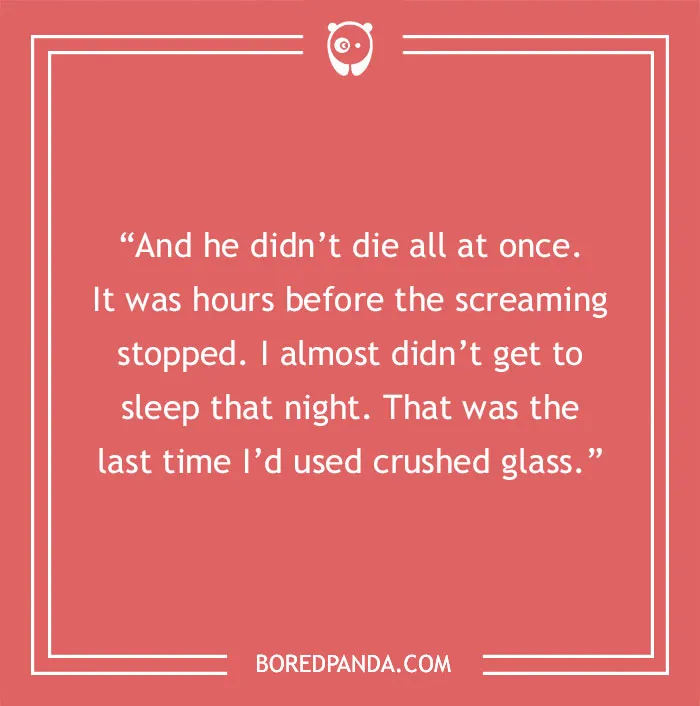 Quote about life on a red background, conveying a dark perspective with mention of crushed glass.