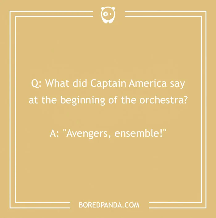 Caption joke about Captain America leading an orchestra, featuring Avengers humor.