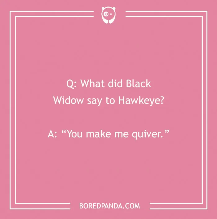 Marvel joke featuring Black Widow and Hawkeye on a pink background.