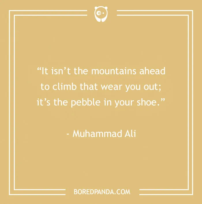 Motivational quote by Muhammad Ali on a beige background, encouraging perseverance and focus in work projects.