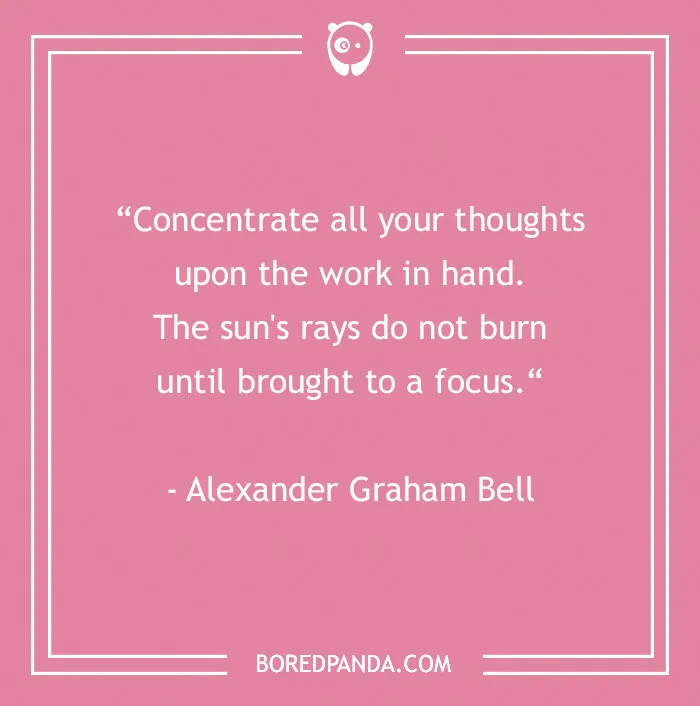 Alexander Graham Bell motivational quote for work on a pink background with white text.