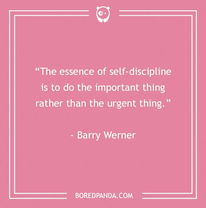 Pink motivational quote image about self-discipline by Barry Werner.