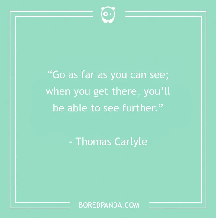 Motivational work quote by Thomas Carlyle on a teal background, encouraging perseverance.