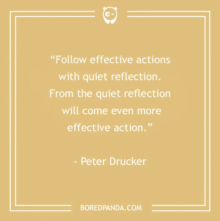Motivational quote about effective actions by Peter Drucker on a beige background, with Bored Panda logo.