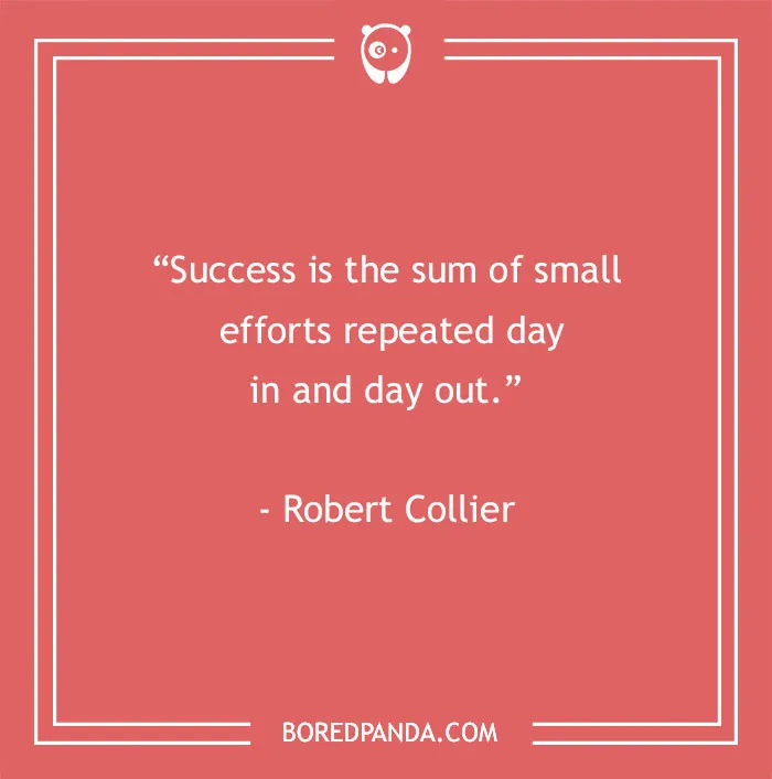Motivational quote by Robert Collier on a red background, emphasizing success as repeated small efforts.