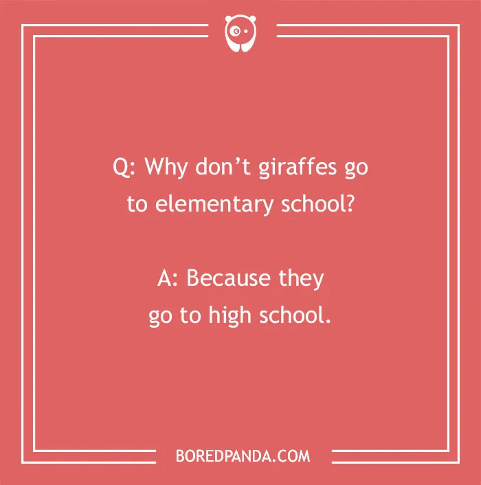 Funny school joke: Why dont giraffes go to elementary school? Because they go to high school.