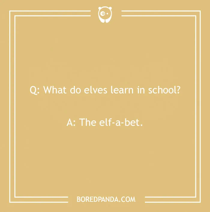 A funny school joke about elves learning the elf-a-bet, perfect for kids and back to school fun.