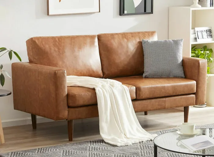 Kingfun Faux Leather Small Loveseat Couch