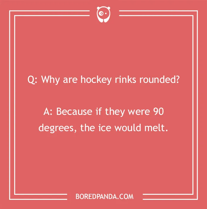 Text joke about hockey rinks and ice, featuring sports humor.