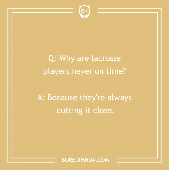 Lacrosse joke on a tan background from Bored Panda, featuring a humorous sports punchline.