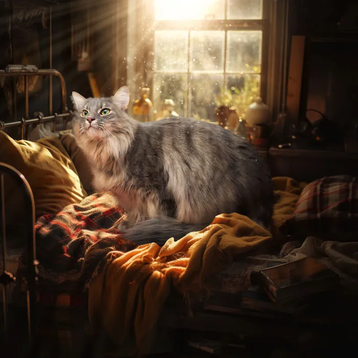 I Am A Photographer Who Created 16 Portraits Of Adoptable Cats Living In Their Dream Houses In Photoshop