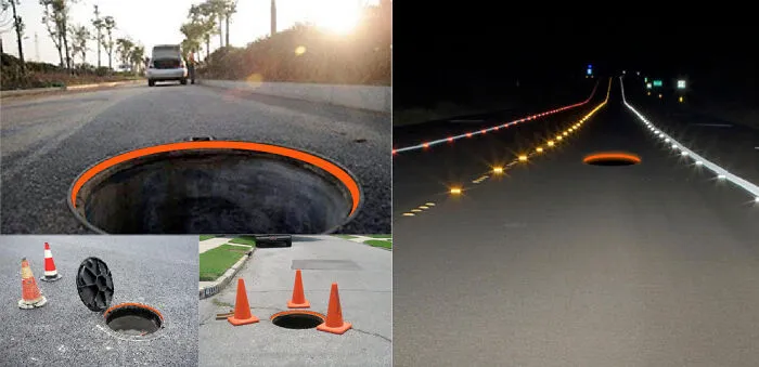 Pon una franja reflectante en el lado interior de la entrada de una alcantarilla, de modo que si se retira la cubierta, el orificio sea visible para los conductores por la noche: ¿ya existe?