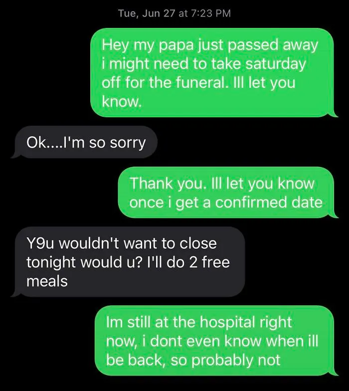 Boss Asked Me To Work Half An Hour After I Told Her My Grandpa Passed Away