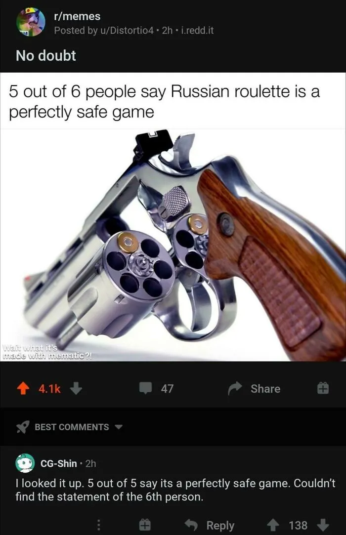 5 Out Of 6 Say Russian Roulette Is Perfectly Safe