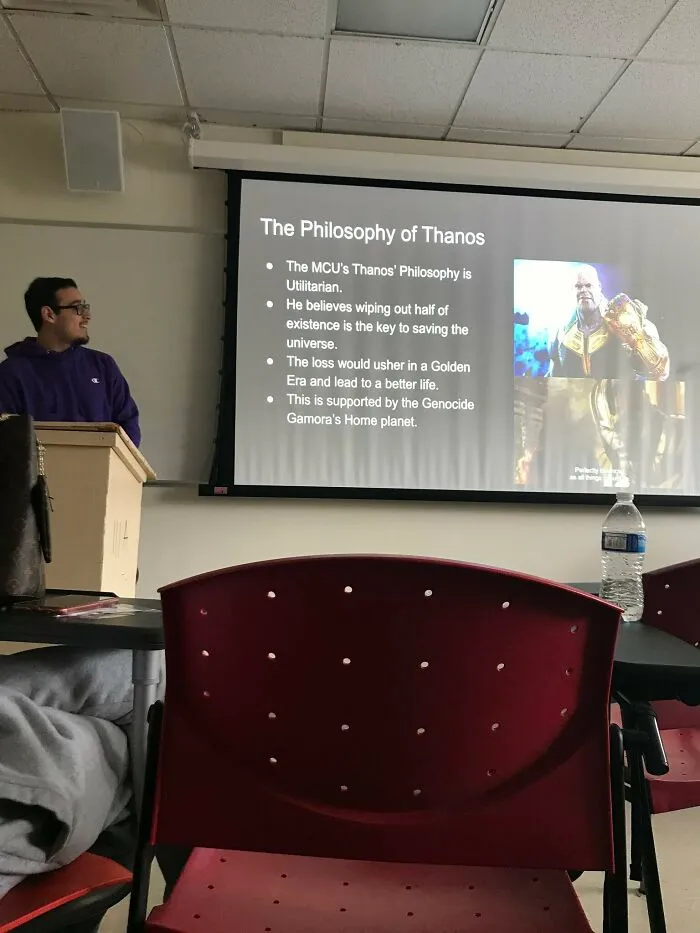 Funny presentation about the philosophy of Thanos
