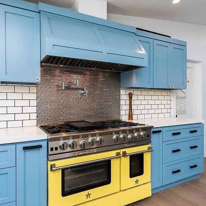 Try Mixing Risky Colors With Blue Cabinets