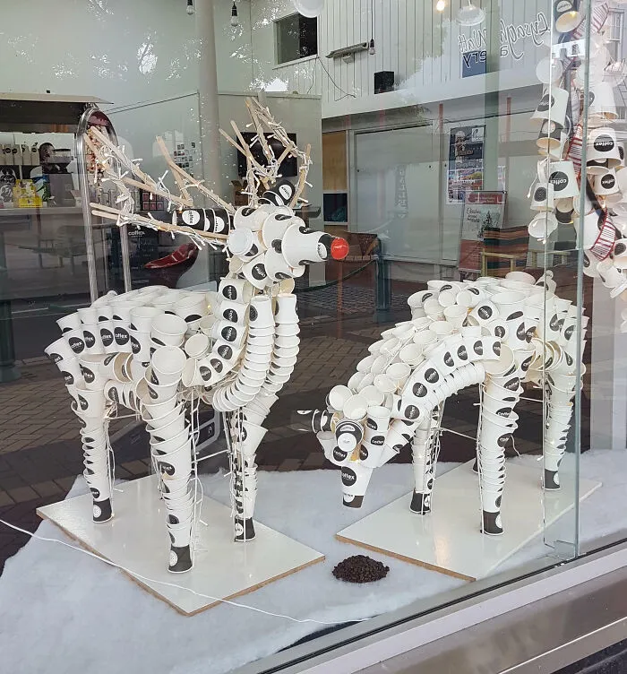 My Friend's Shop Made All Their Christmas Decorations Out Of Coffee Cups
