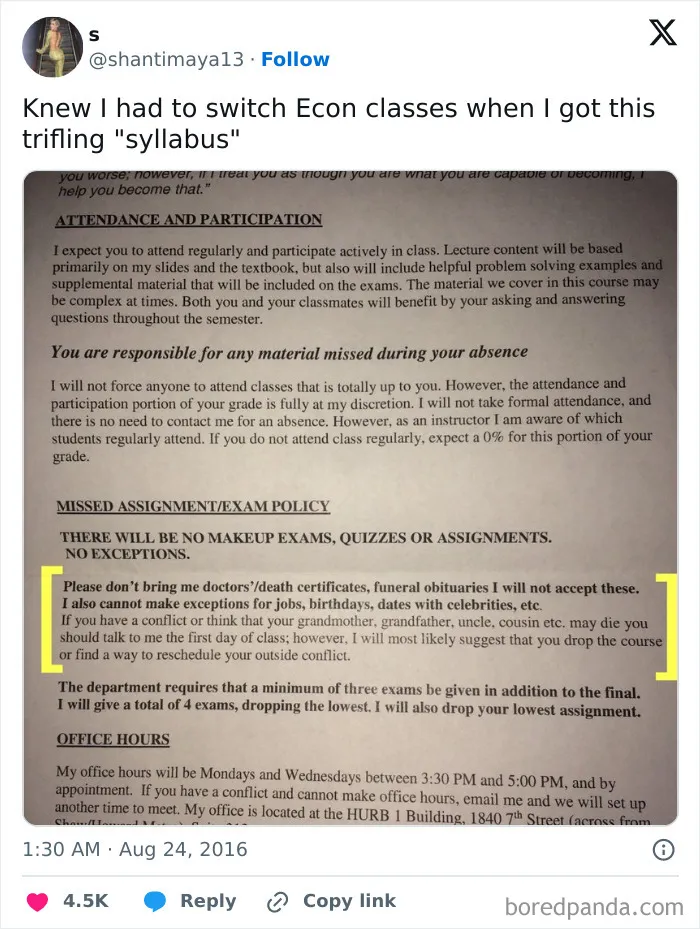 Knew I Had To Switch Econ Classes When I Got This Trifling "Syllabus"