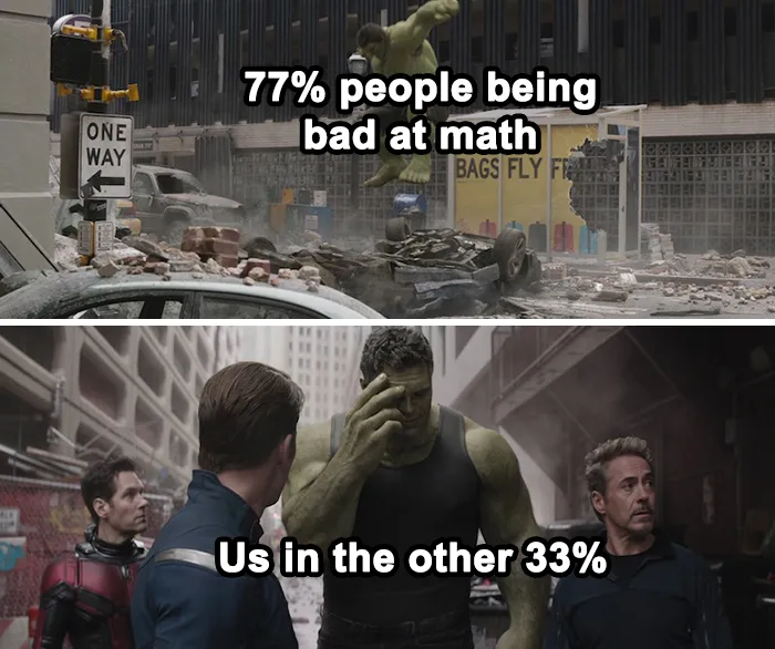 Avengers meme humorously depicting struggles with math and physics concepts.