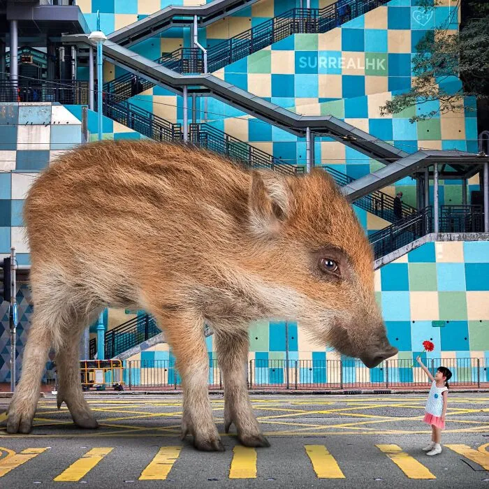 This Artist Reimagined Hong Kong With Giant Animal Residents In His Surreal Depictions (30 Pics)