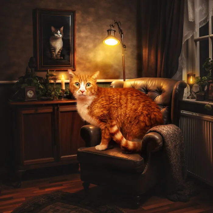 I Am A Photographer Who Created 16 Portraits Of Adoptable Cats Living In Their Dream Houses In Photoshop