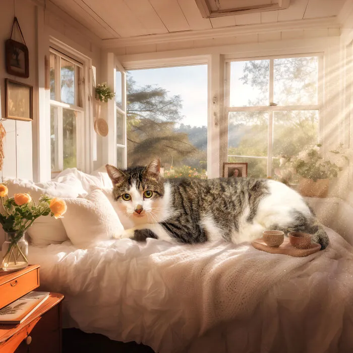 I Am A Photographer Who Created 16 Portraits Of Adoptable Cats Living In Their Dream Houses In Photoshop