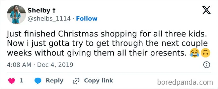 40 Hilarious And Relatable Posts From X About Christmas Shopping As A Parent