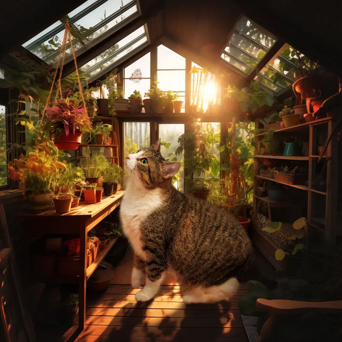 I Am A Photographer Who Created 16 Portraits Of Adoptable Cats Living In Their Dream Houses In Photoshop