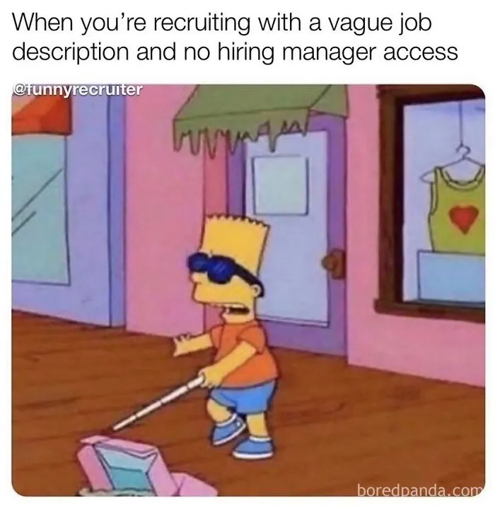 Bart Simpson meme from Funny Recruiter page, illustrating recruitment challenges humorously.
