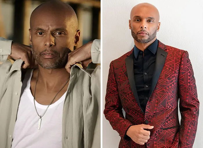 Bald man in casual and formal attire, representing stylish older men redefining age norms.