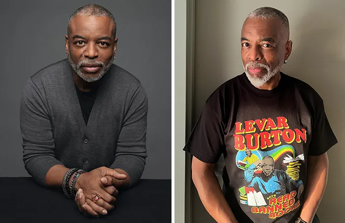 Handsome older man with a grey beard, wearing a shirt in one image and a graphic tee in another.