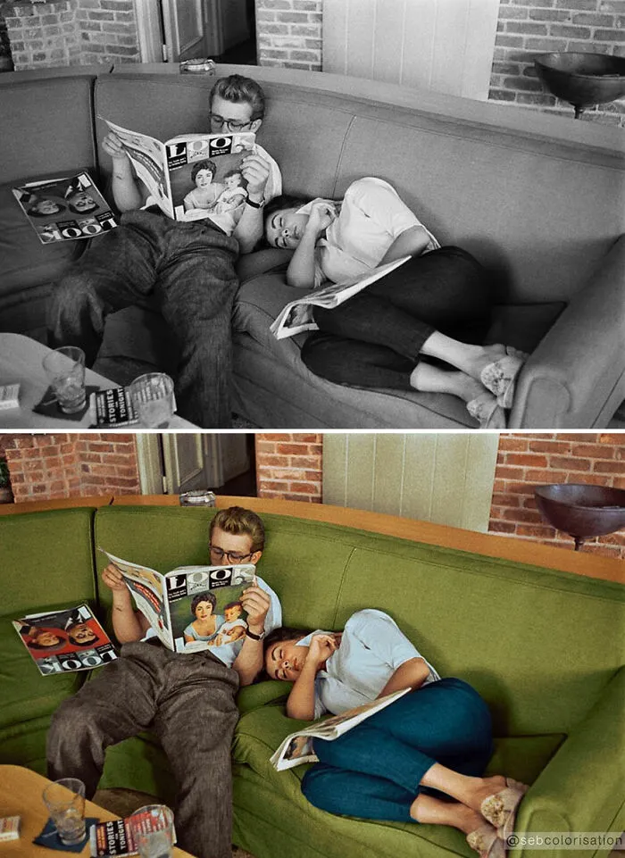 James Dean And Elizabeth Taylor Taking A Break From Filming "Giant" In June 1955