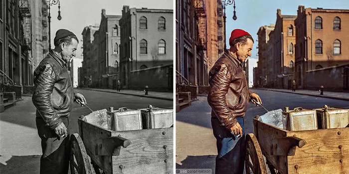 Italian Americans On The Lower Side Of Manhattan. Ice Vendor On Mulberry Street, January 1943