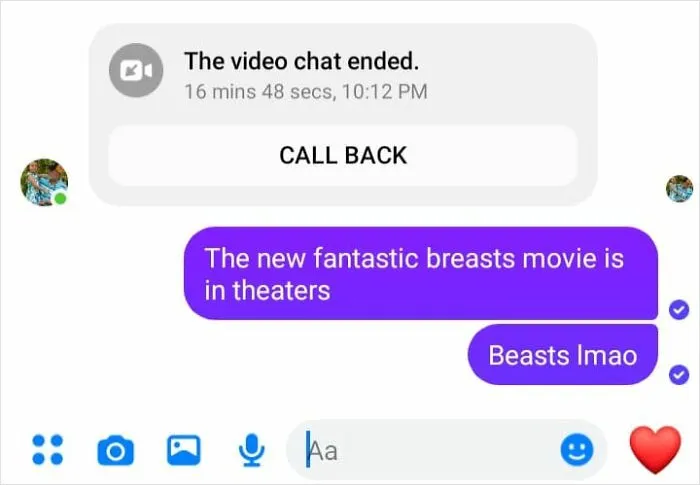 Text message showing autocorrect error confusing "beasts" with "breasts" in a funny autocorrect fail example.