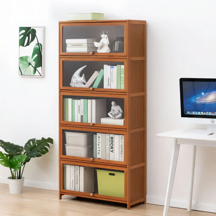 MoNiBloom Bamboo Bookcase With Acrylic Doors