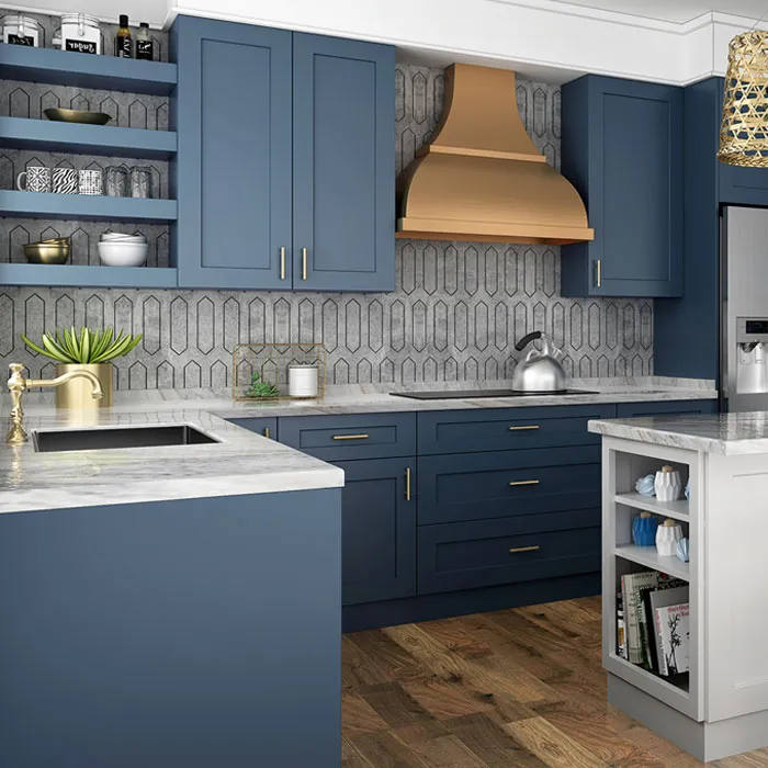 Add Brass Accents To Highlight Navy Cabinets