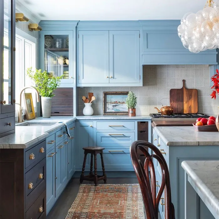Enlarge The Kitchen With Light Blue Cabinets