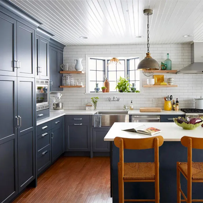 Enclose The Space With Modern Navy Blue Kitchen Cabinets
