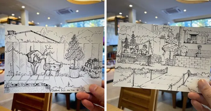 I Drew My Christmas Memories Using A Ball Pen, And Here Are 12 Of The Drawings