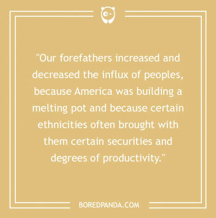 Quote from Bored Panda image on influx of peoples and American melting pot.