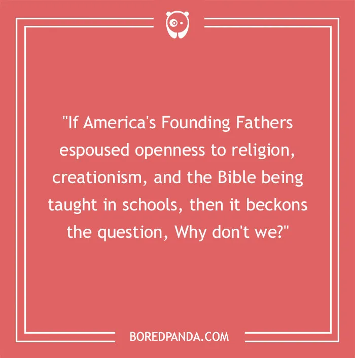 Quote on a red background about America's Founding Fathers' views on religion and creationism by Chuck Norris.
