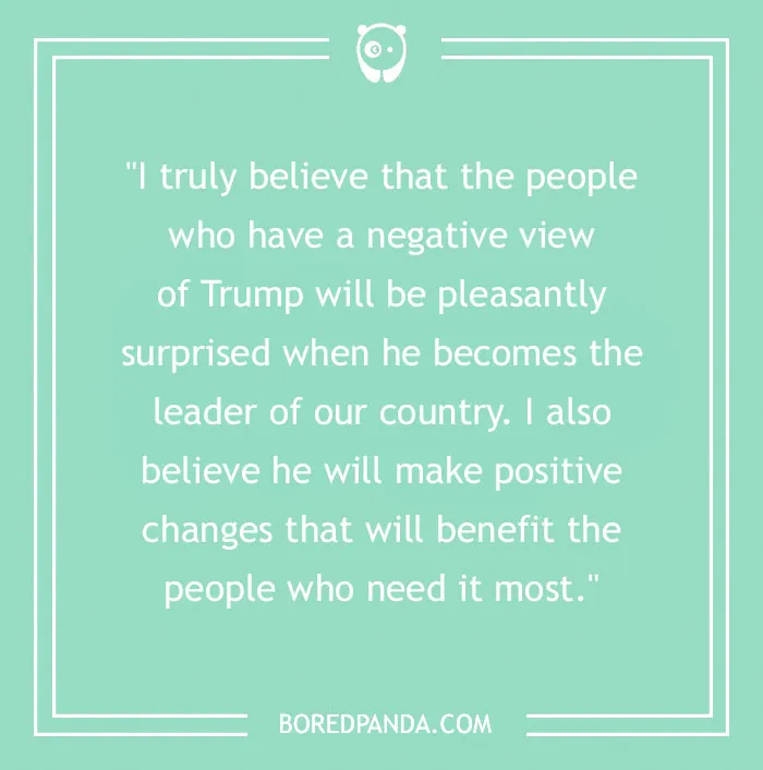 Quote image with green background discussing positive views on leadership and change.