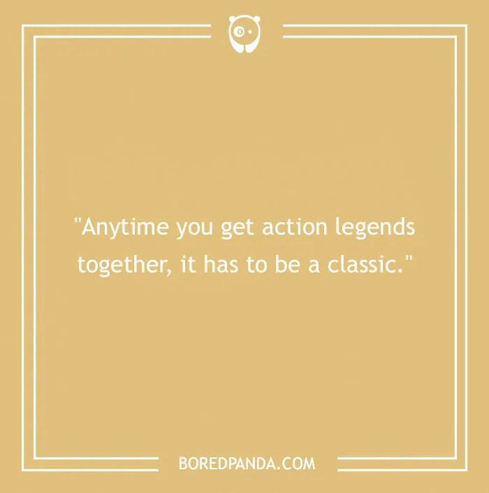 Quote text on a beige background from Chuck Norris about action legends being classic.